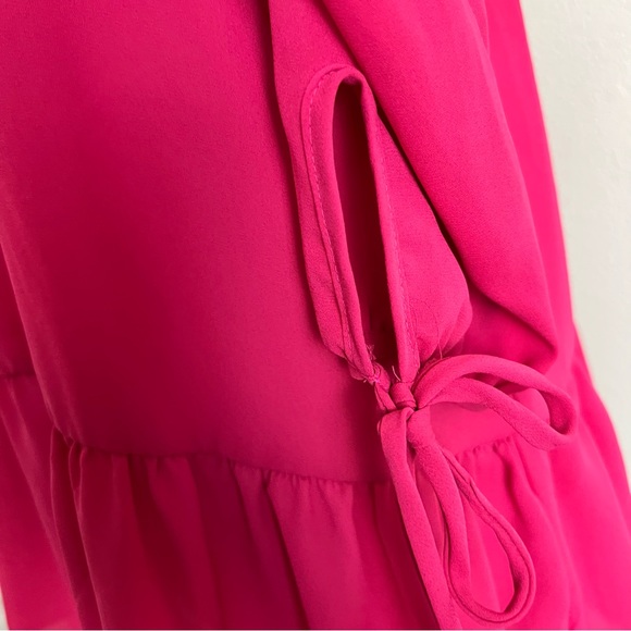 Sienna Sky Fuchsia Cold Shoulder Halter Ruffle Drop Waist Long Sleeve Blouse - Picture 6 of 12